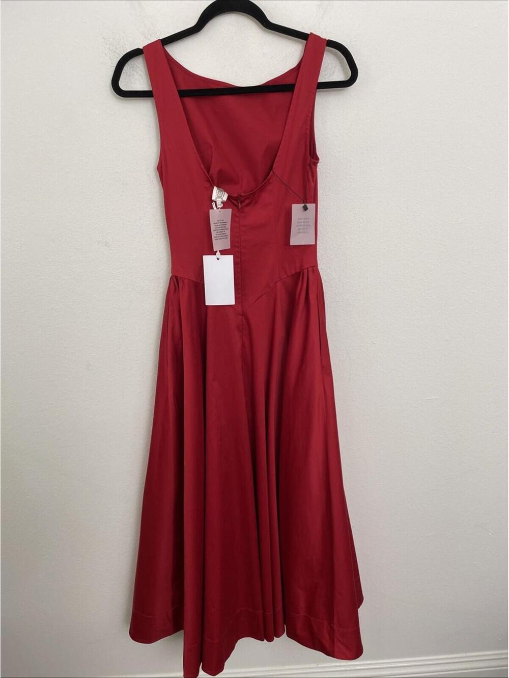 NWT Helsa Stretch Organic Cotton Sateen Midi Dress in Red  SIZE S $298msrp - Picture 11 of 13